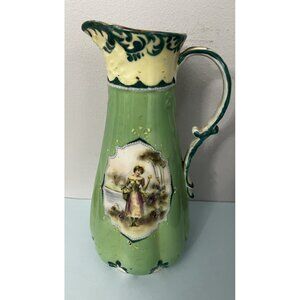 Antique hand painted Austrian Water Pitcher with women and flower 10"